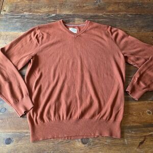 St‎ Johns Bay Mens Sweater Medium V Neck Orange Cotton Blend Knit Classic fall
